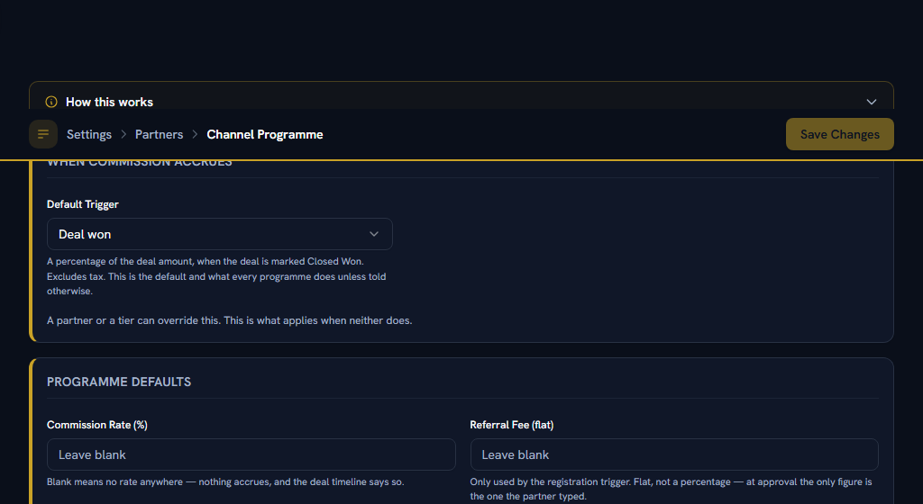 Channel Programme — the defaults that apply when neither the partner nor their tier says