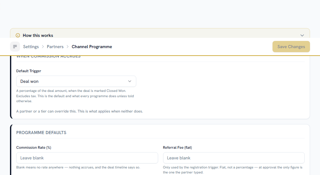 Channel Programme — the defaults that apply when neither the partner nor their tier says