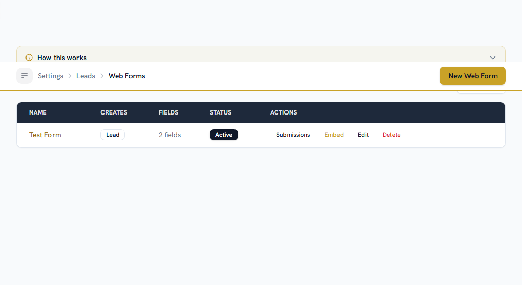 Web Forms — a public form that turns an enquiry into a lead