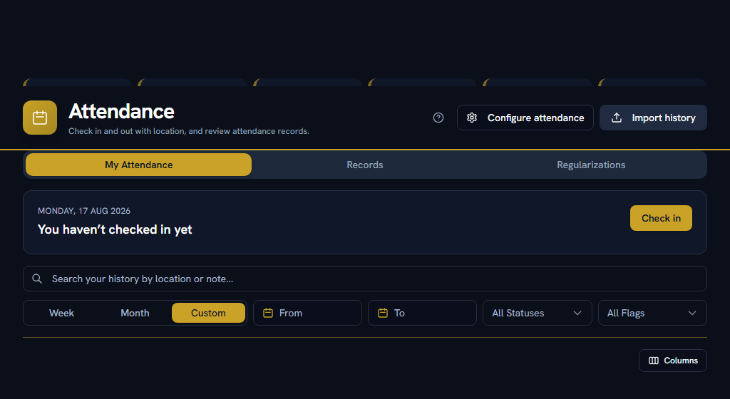 My Attendance — check in, check out, and request a correction