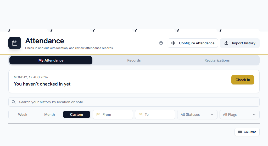 My Attendance — check in, check out, and request a correction