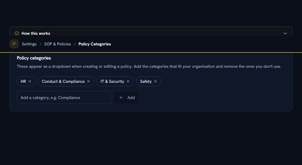 Policy Categories — an uncategorised list stops being usable at about a dozen