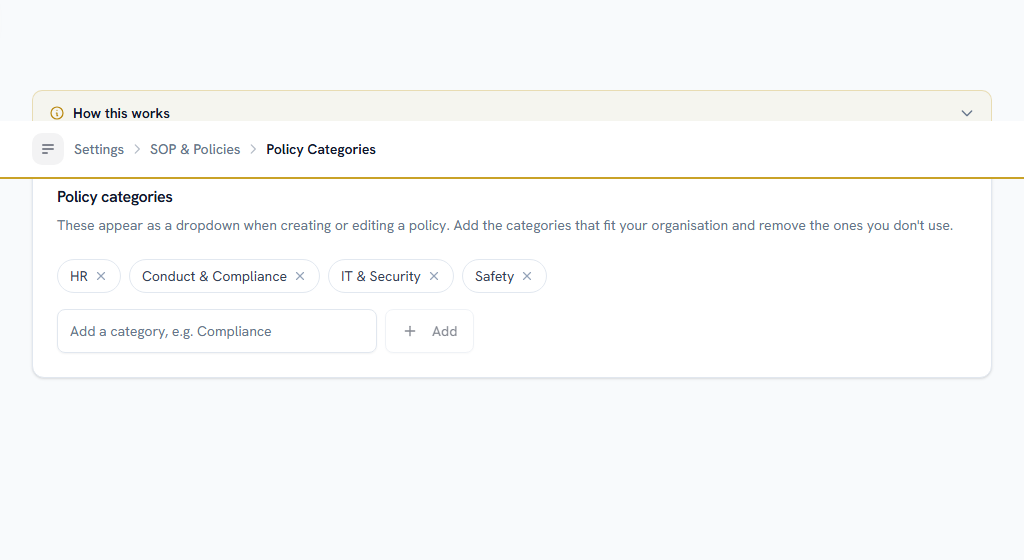 Policy Categories — an uncategorised list stops being usable at about a dozen