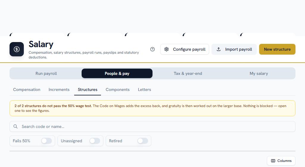 Structures — what splits a cost to company across your components